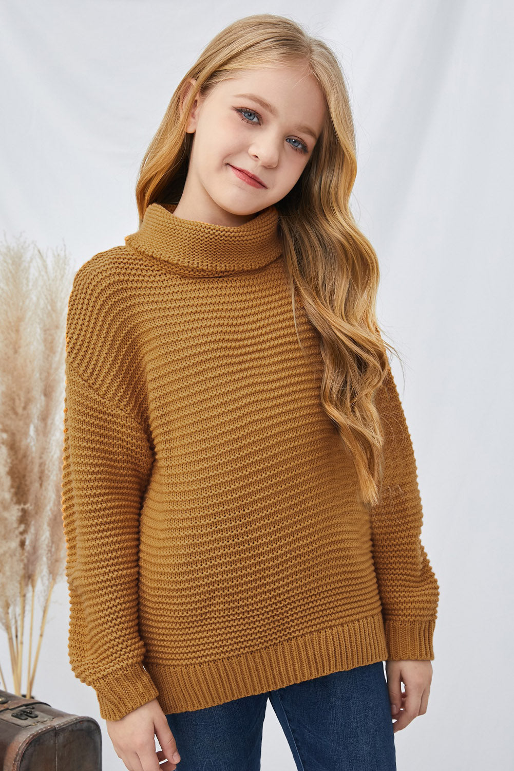 Girls Dropped Shoulder Turtleneck Sweater_0