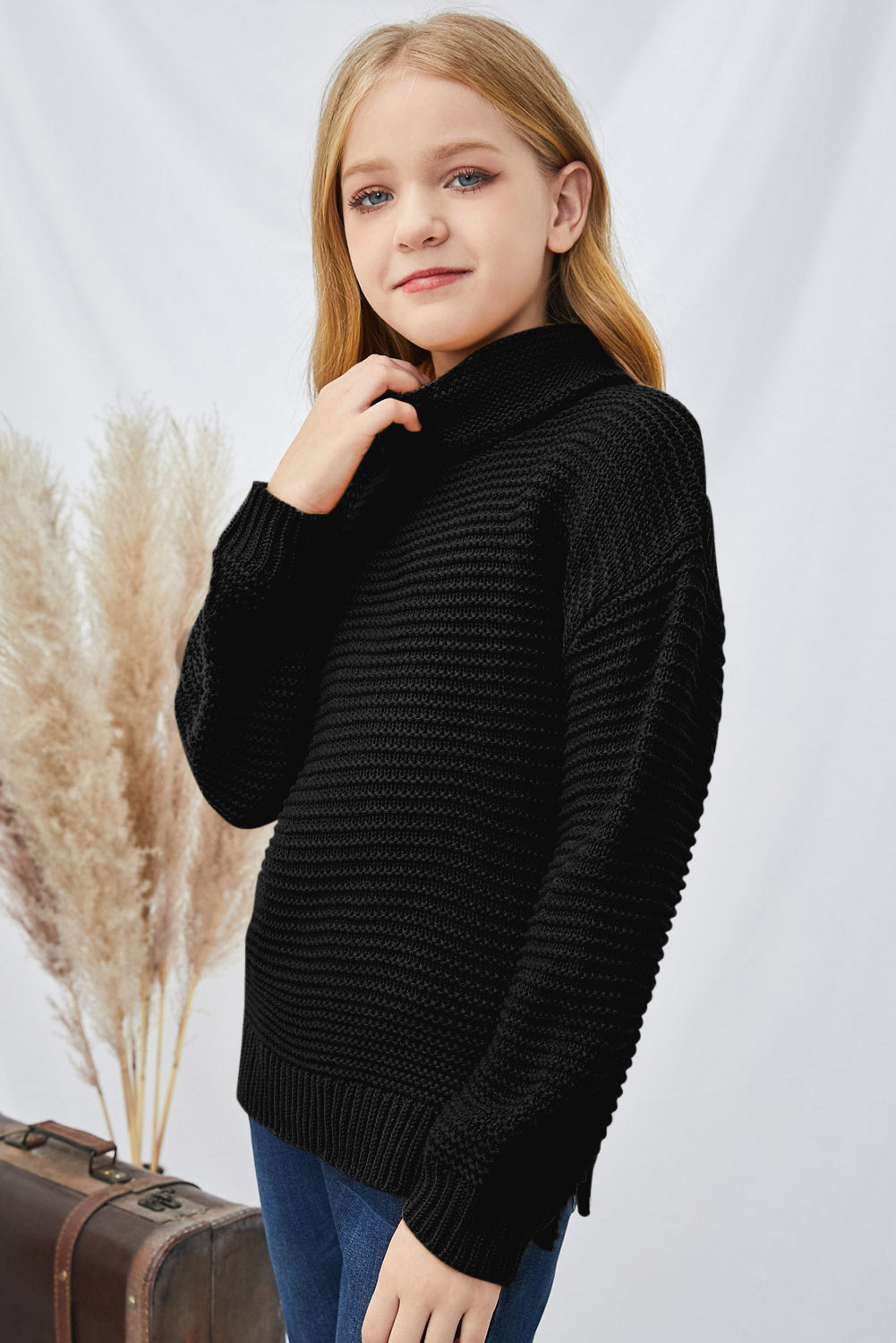 Girls Dropped Shoulder Turtleneck Sweater_13