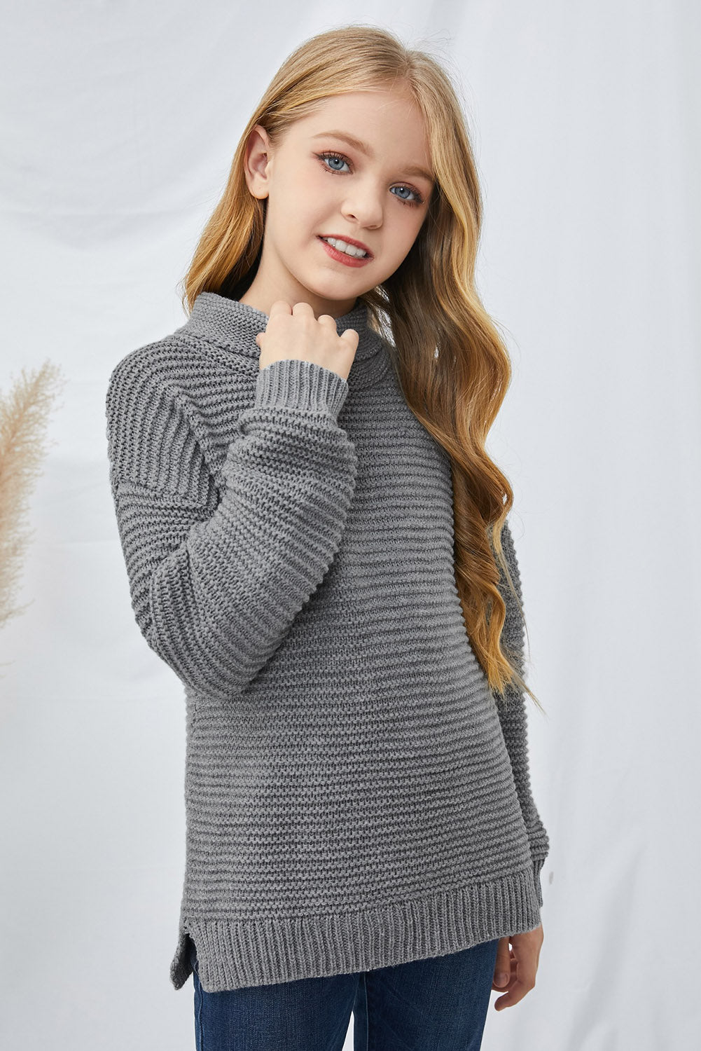 Girls Dropped Shoulder Turtleneck Sweater_17