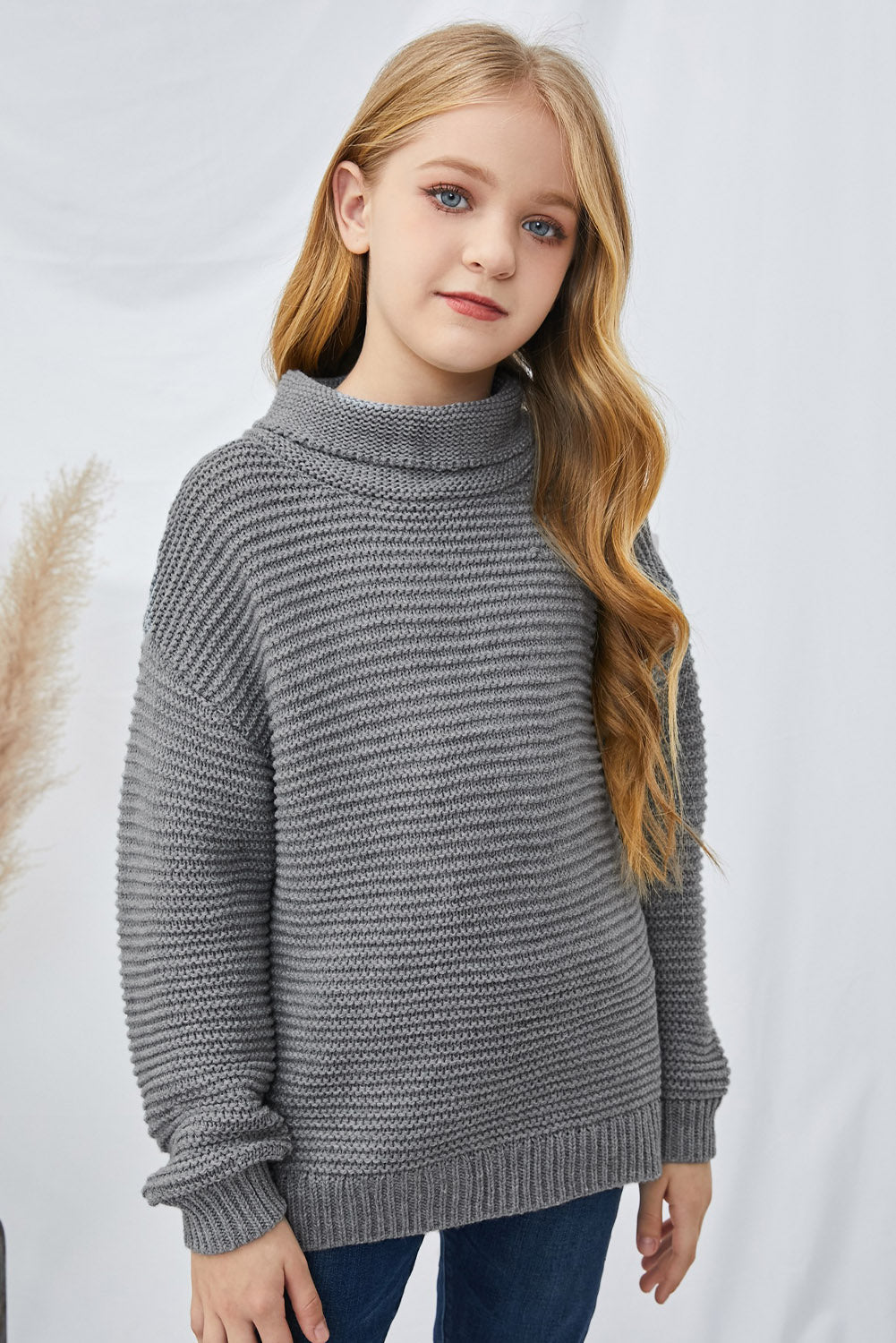 Girls Dropped Shoulder Turtleneck Sweater_16