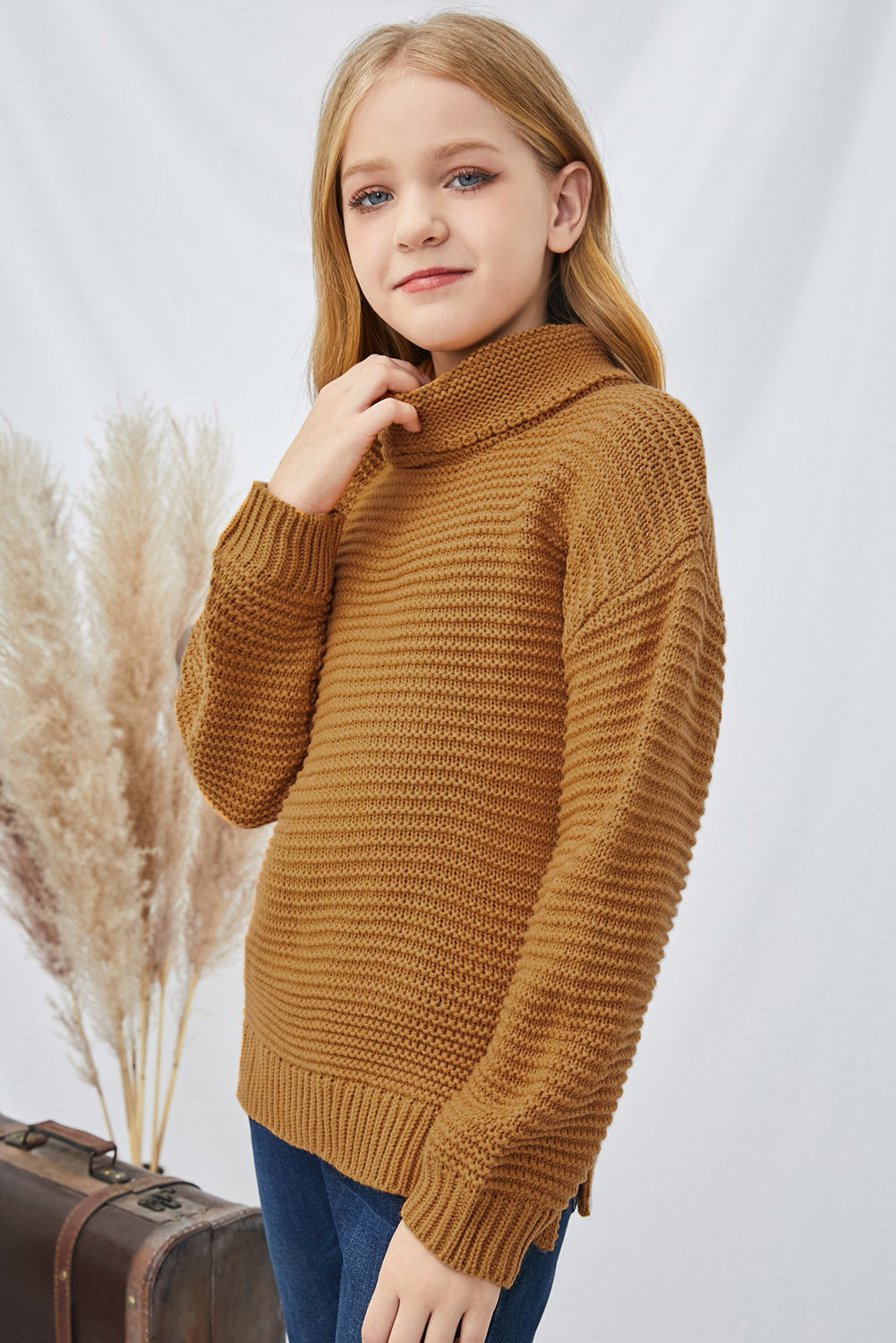 Girls Dropped Shoulder Turtleneck Sweater_3