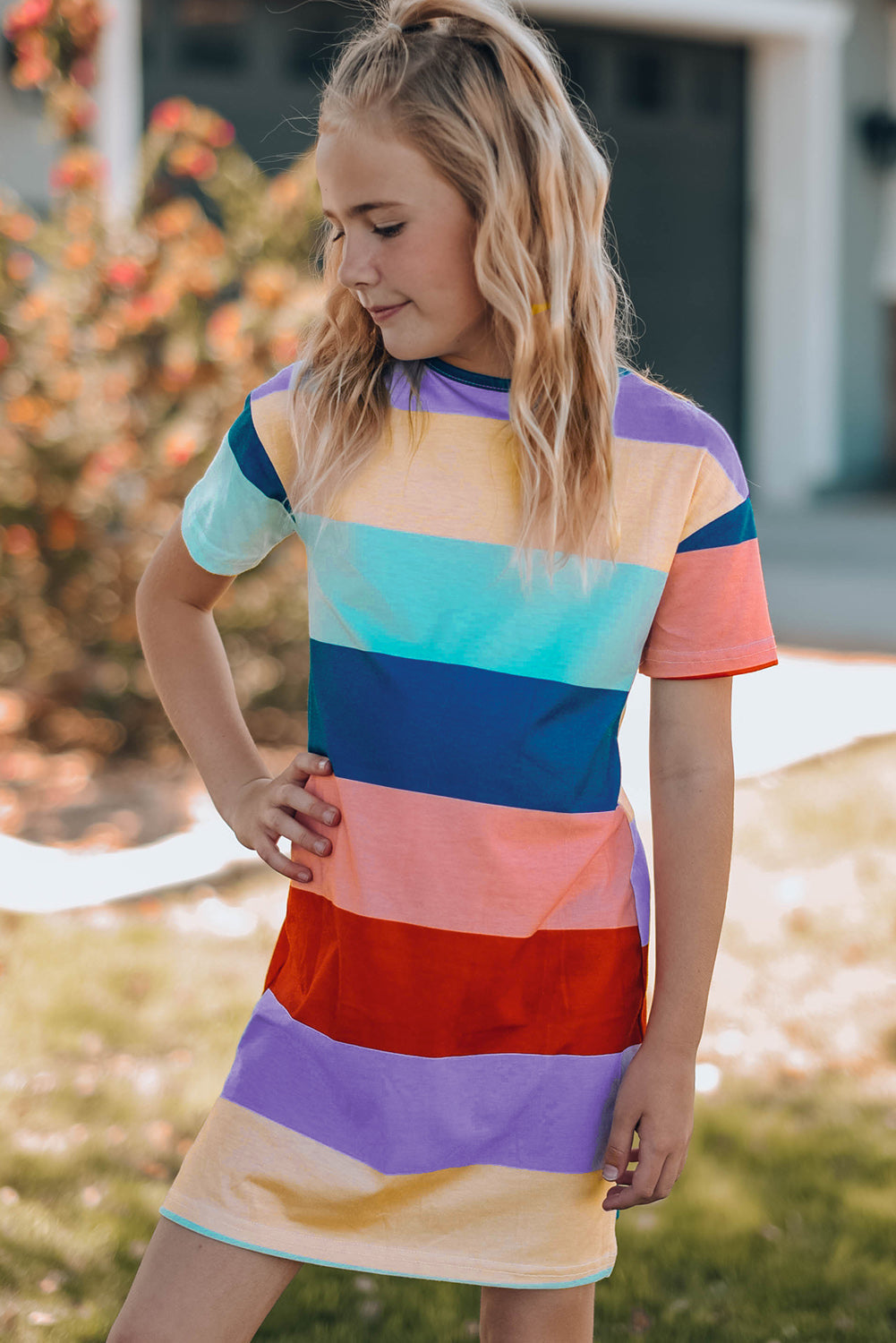 Color Block Side Slit Mini Dress For Girls_2