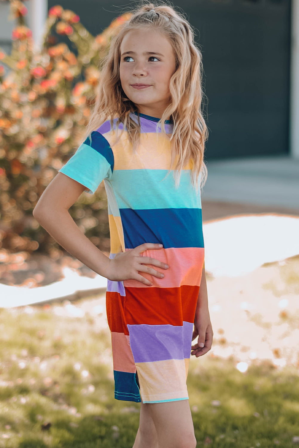 Color Block Side Slit Mini Dress For Girls_3