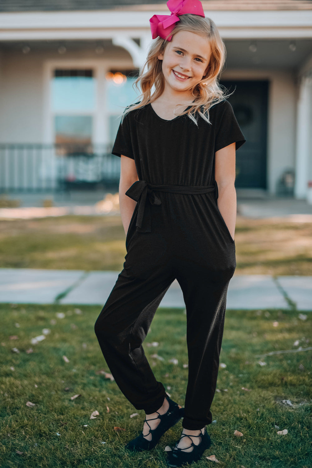 Belted Jogger Jumpsuit with Side Pockets for Girls_1