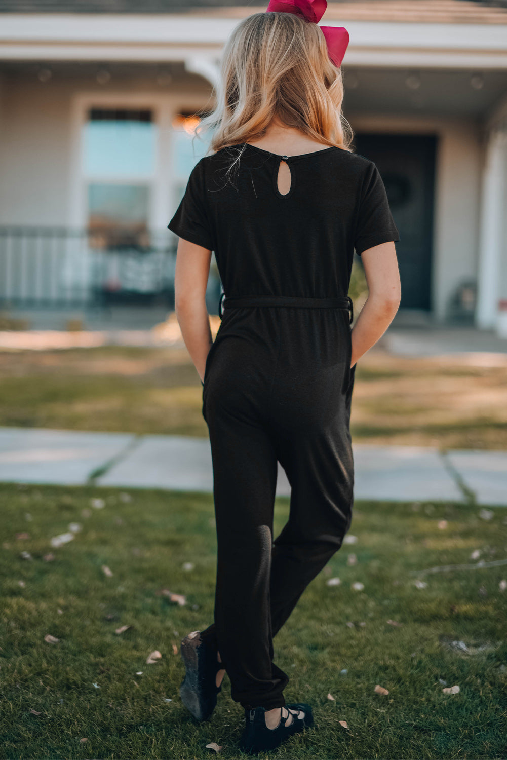 Belted Jogger Jumpsuit with Side Pockets for Girls_2