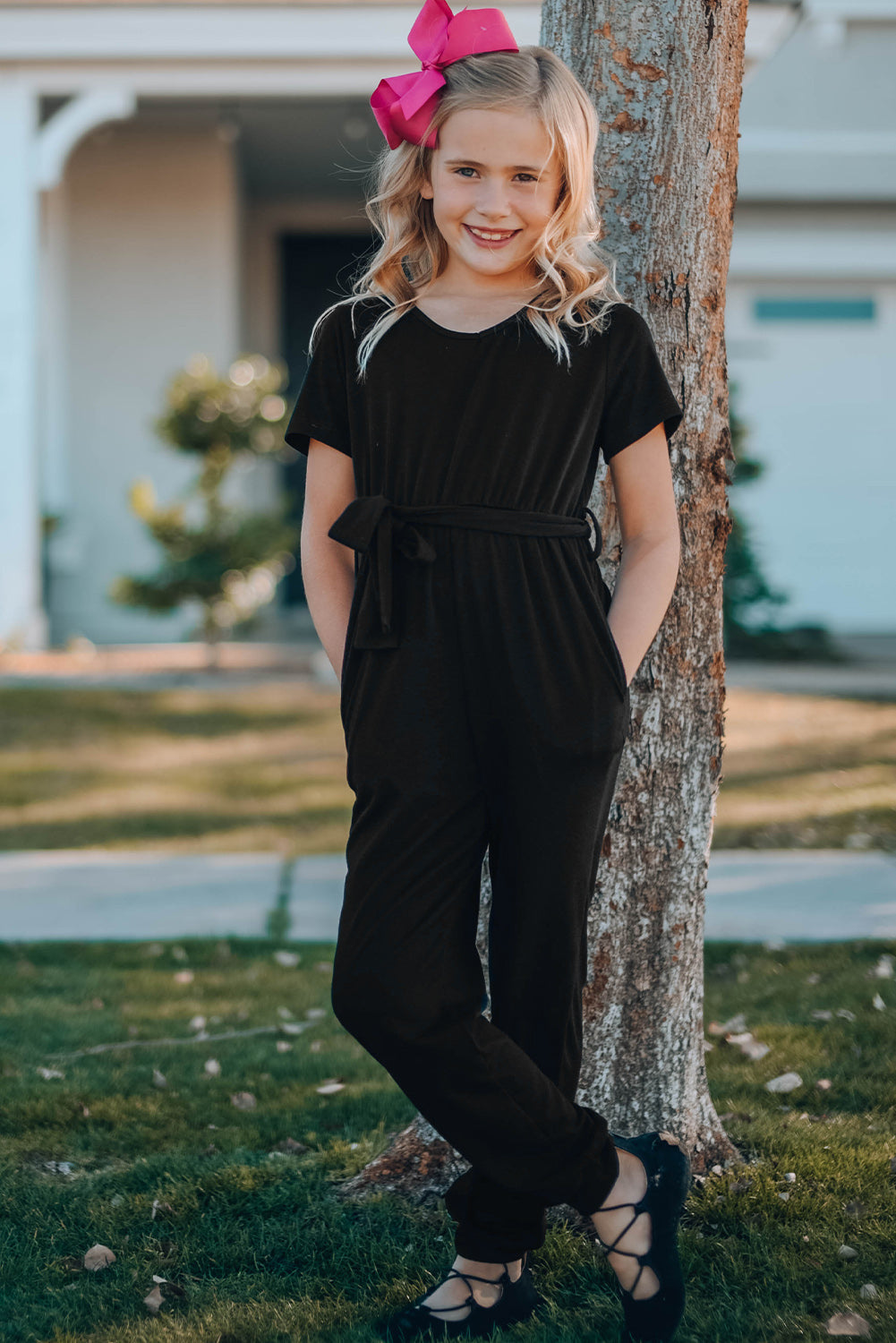 Belted Jogger Jumpsuit with Side Pockets for Girls_5