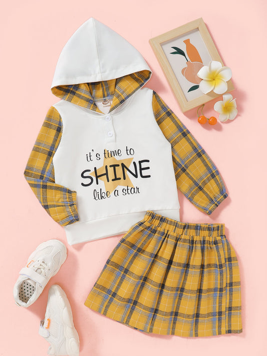 Girls You Shine Hoodie and Plaid Skirt Set_0