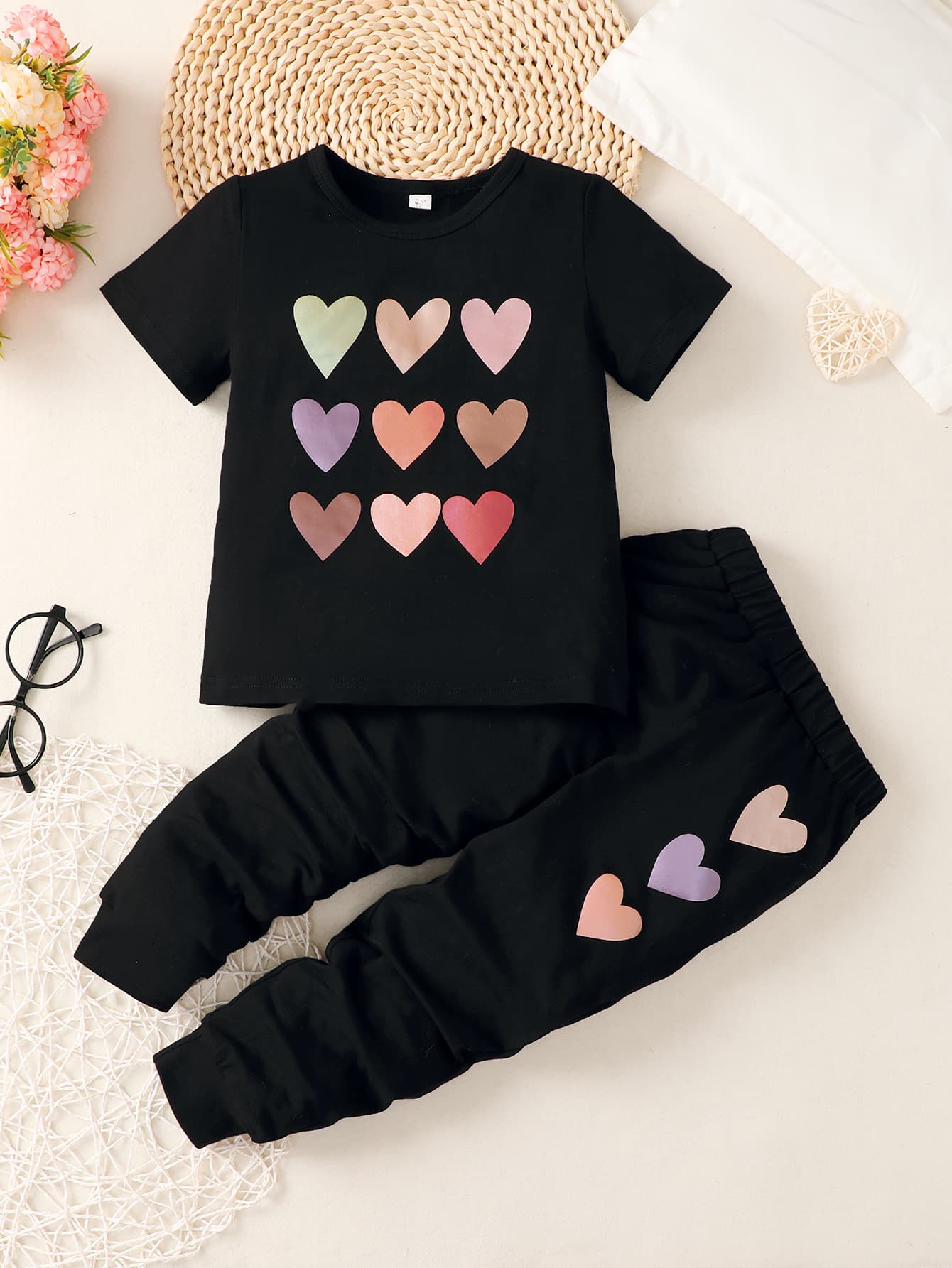 Girls Heart Print T-Shirt and Joggers Set_6
