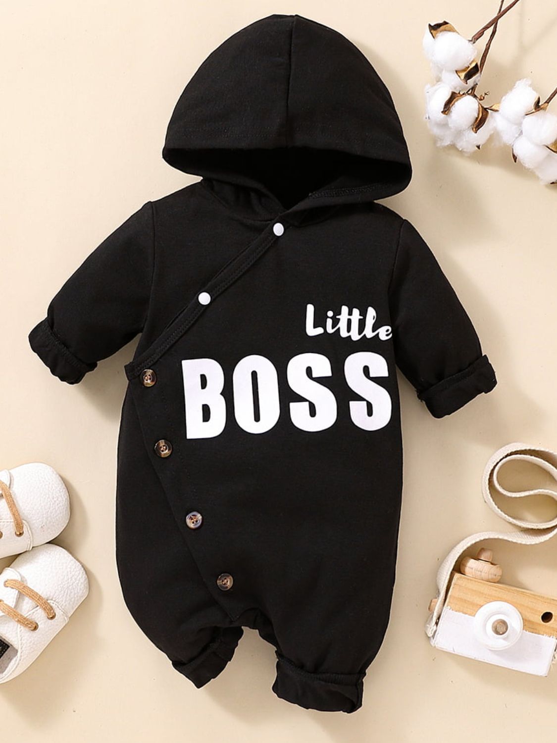 Baby LITTLE BOSS Graphic Hooded Jumpsuit_3