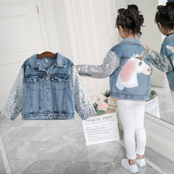 Girls Sequin Unicorn Denim Jacket_0