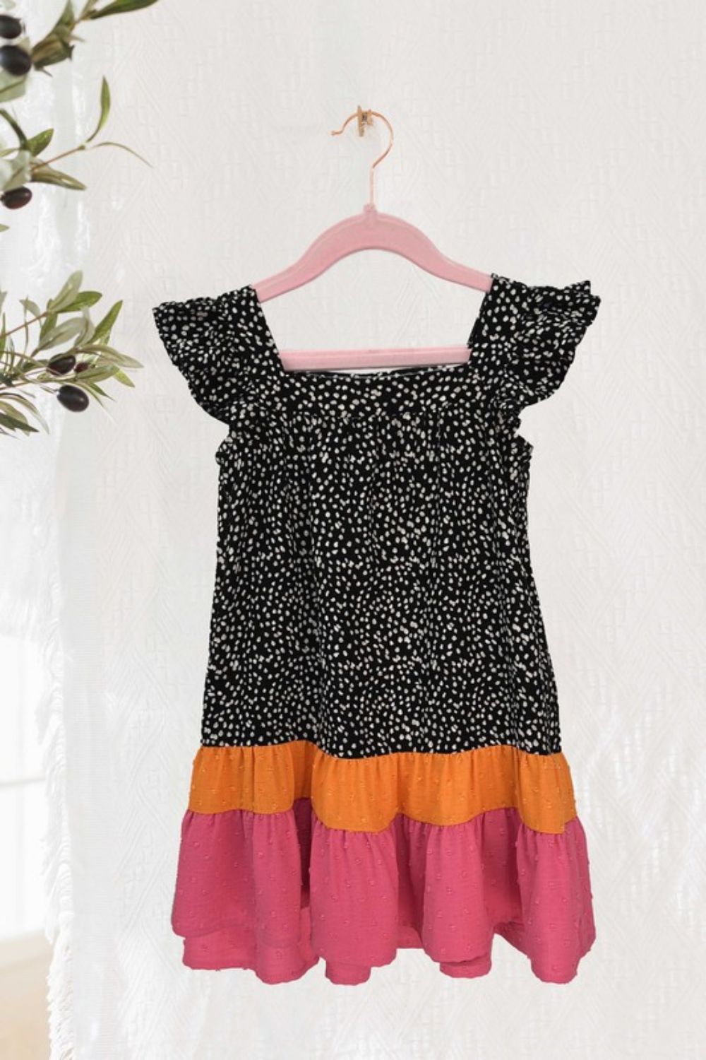 Girls Color Block Flutter Sleeve Tiered Dress_0