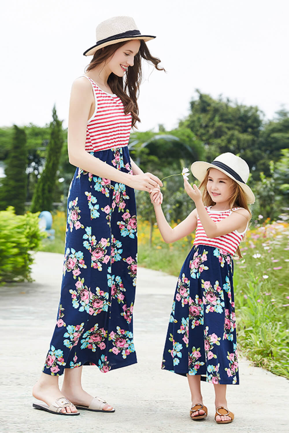 Girls Striped Floral Sleeveless Dress_0