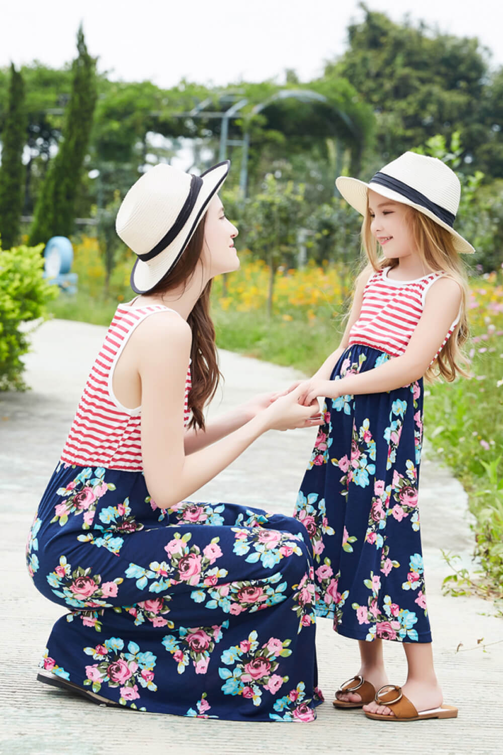 Girls Striped Floral Sleeveless Dress_6