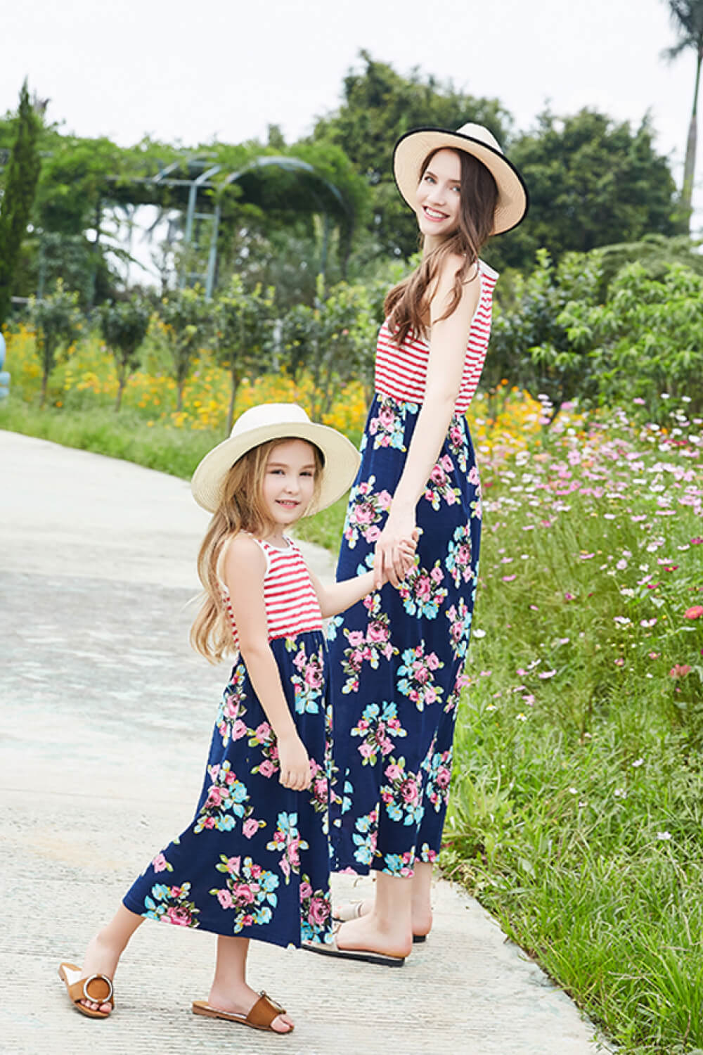 Girls Striped Floral Sleeveless Dress_5