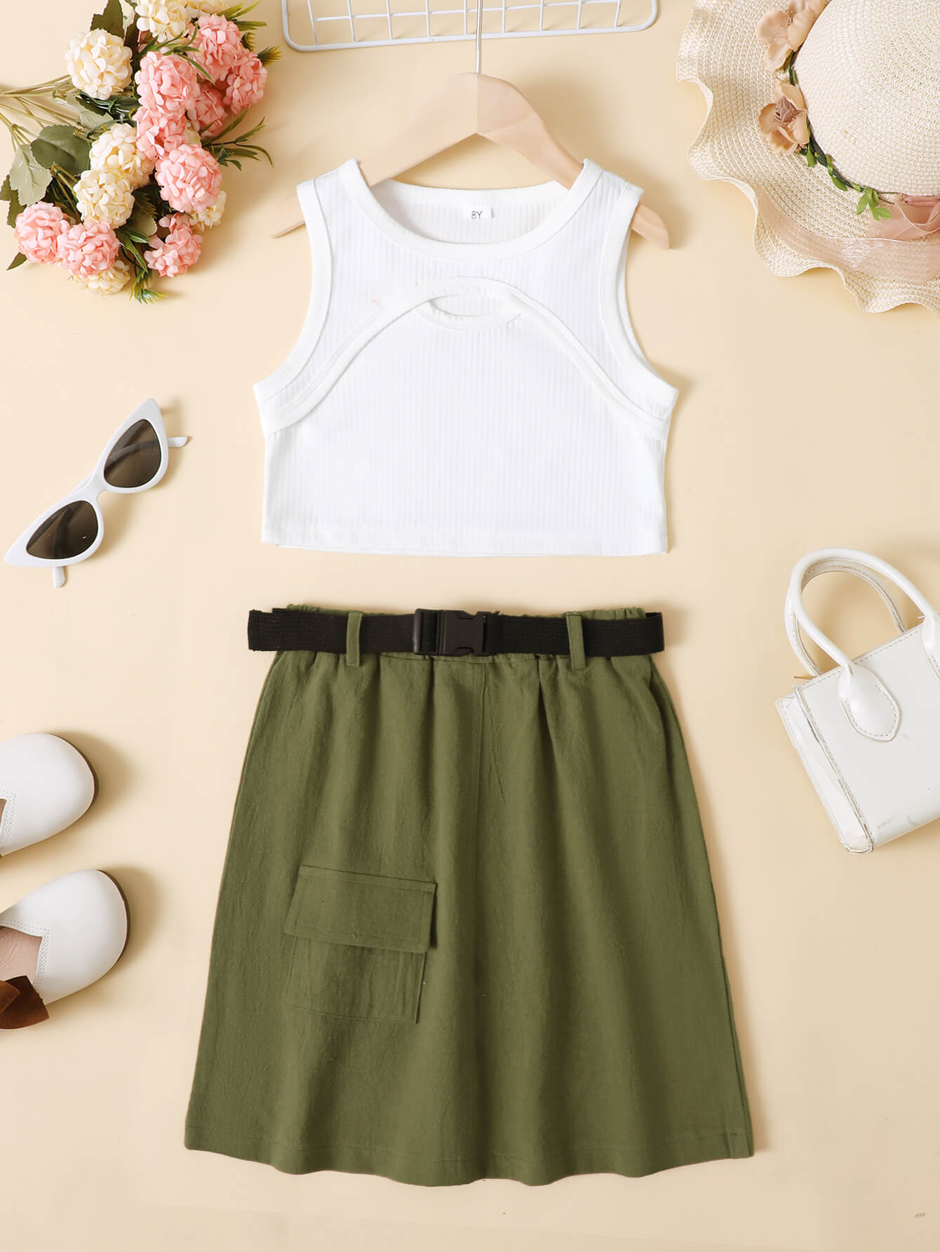 Girls Ribbed Tank and Skirt Set_0